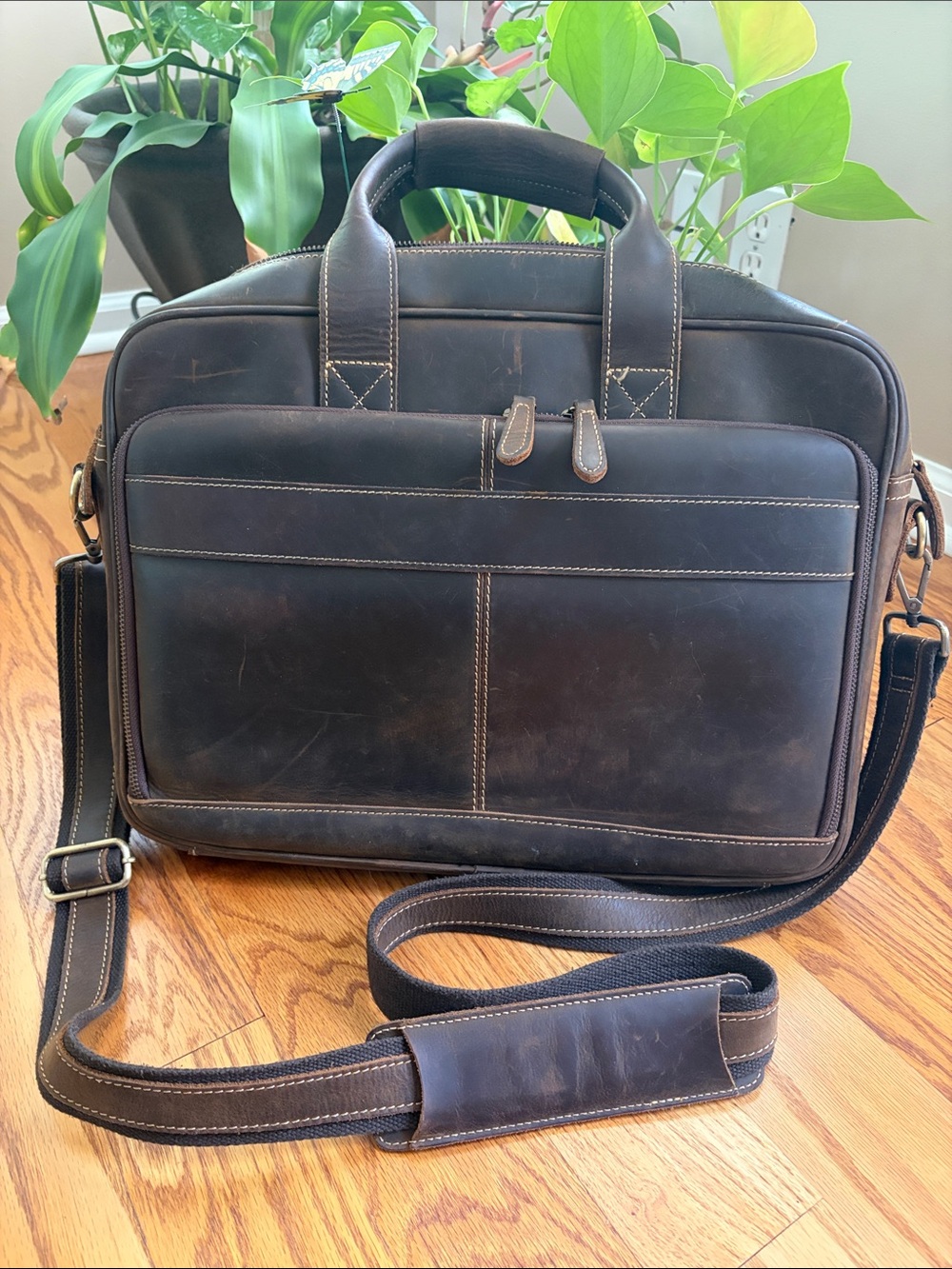 Dark Brown Leather Messenger Bag 15" Laptop Briefcase, Shoulder Bag